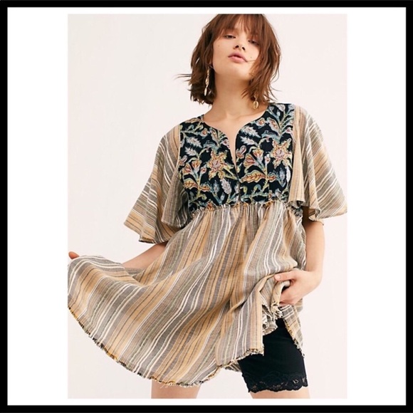 FREE PEOPLE BOHO BLACK PRINT MINI TUNIC DRESS A2C - Picture 6 of 8